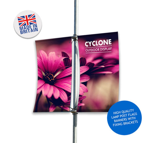 CYCLONE DOUBLE SIDED LAMP POST FLAG BANNERS | LAMP POST ADVERTISING | HIGH STREET ADVERTISING