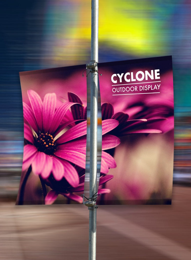 CYCLONE DOUBLE SIDED LAMP POST FLAG BANNERS | LAMP POST ADVERTISING | HIGH STREET ADVERTISING