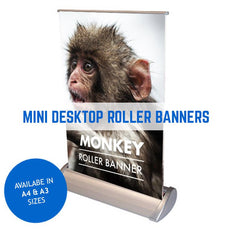 MONKEY MINI DESKTOP ROLLER BANNERS A4 & A3 SIZES