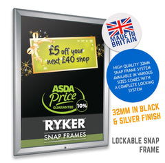 RYKER 32MM LOCKABLE POSTER SNAP FRAME - AVAILABLE IN SILVER & BLACK