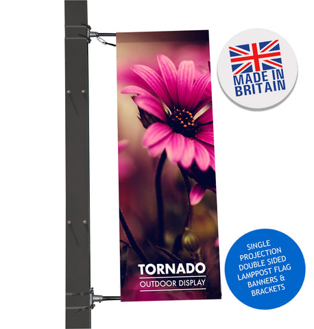 TORNADO LAMP POST FLAG BANNERS | LAMP POST ADVERTISING | HIGH STREET ADVERTISING