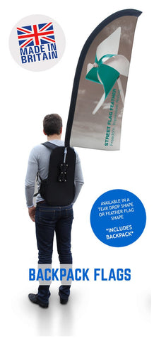 BACKPACK STREET FLAGS PROMOTIONAL FEATHER & TEARDROP SHAPED FLAGS