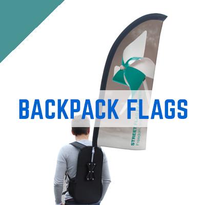 BACKPACK STREET FLAGS PROMOTIONAL FEATHER & TEARDROP SHAPED FLAGS